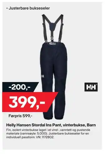 XXL Sport Helly hansen stordal ins pant, vinterbukse, barn tilbud