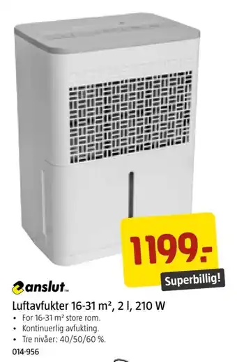 Jula Luftavfukter 16-31 m2,2 l, 210 w tilbud