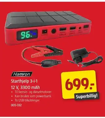 Jula Starthjelp 12 v, 3300 mah 3-i-1 tilbud