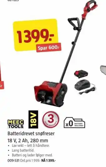 Jula Batteridrevet Snøfreser 18V , 2 Ah , 280mm tilbud