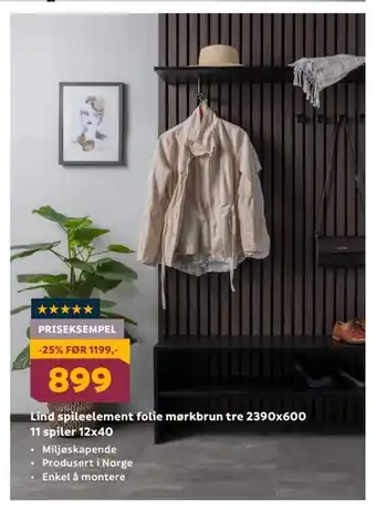 Megaflis Lind spileelement folie mørkbrun tre 2390x600 11 spiler 12x40 tilbud