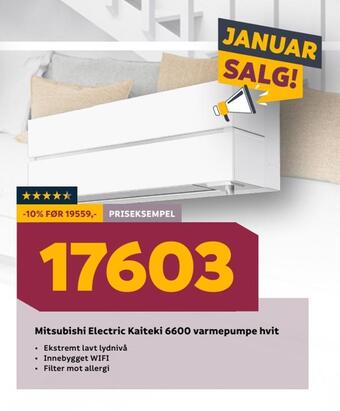 Megaflis Mitsubishi electric kaiteki 6600 varmepumpe hvit tilbud
