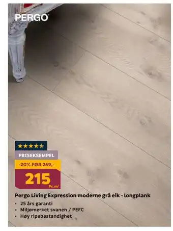 Megaflis Pergo living expression moderne grå eik - longplank tilbud