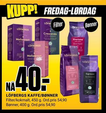 Europris Löfbergs kaffe/bønner tilbud