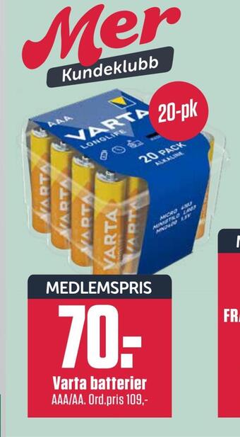 Europris Varta batterier tilbud