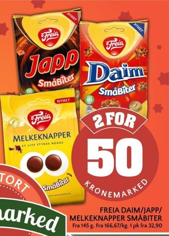 Coop Mega Freia Daim/ Japp/ Melkeknapper Småbiter tilbud
