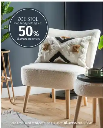 Nille Zoe krakk med teddystoff, lys eik, 36cm tilbud