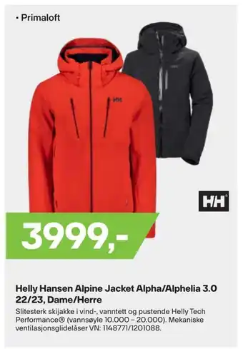 XXL Sport Helly hansen alpine jacket alpha/alphelia 3,0 22/23, dame/herre tilbud