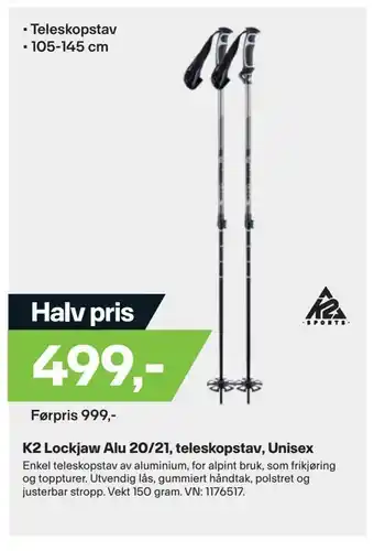 XXL Sport K2 lockjaw alu 20/21, teleskopstav, unisex tilbud