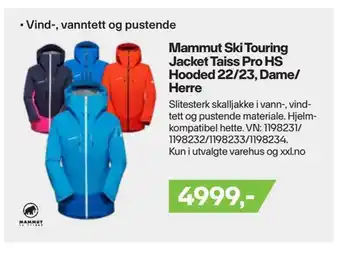 XXL Sport Mammut ski touring jacket taiss pro hs hooded 22/23, dame/ herre tilbud