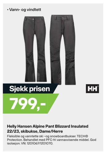 XXL Sport Helly hansen alpine pant blizzard insulated 22/23, skibukse, dame/herre tilbud