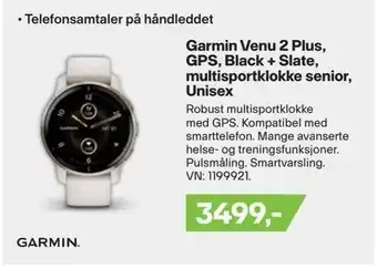 XXL Sport Garmin venu 2 plus, gps, black + slate, multisportklokke senior, unisex tilbud