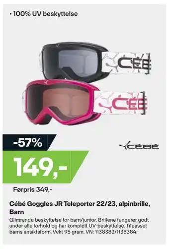 XXL Sport Cébé goggles jr teleporter 22/23, alpinbrille, barn tilbud