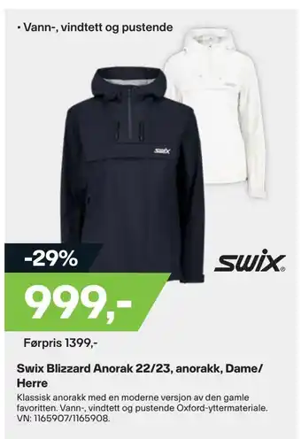 XXL Sport Swix blizzard anorak 22/23, anorakk, dame/ herre tilbud