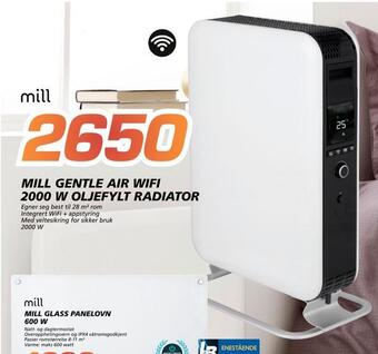 Coop Byggmix Mill gentle air wifi 2000 w oljefylt radiator tilbud