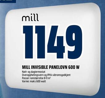 Obs Bygg Mill invisible panelovn 600 w tilbud