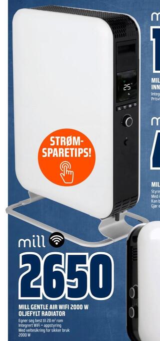 Obs Bygg Mill gentle air wifi 2000 w oljefylt radiator tilbud