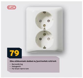 Megaflis Elko stikkontakt dobbel m/jord innfelt rs16 hvit tilbud