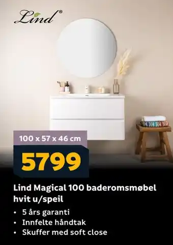 Megaflis Lind magical 100 baderomsmøbel hvit u/speil tilbud