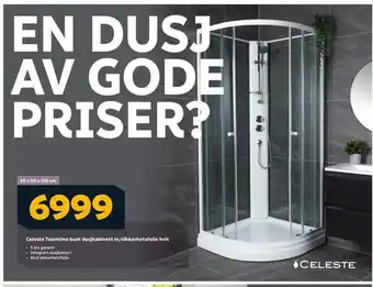 Megaflis Celeste tolentino buet dusjkabinett m/sikkerhetsfolie hvit tilbud