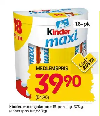 Rusta Kinder, maxi sjokolade tilbud