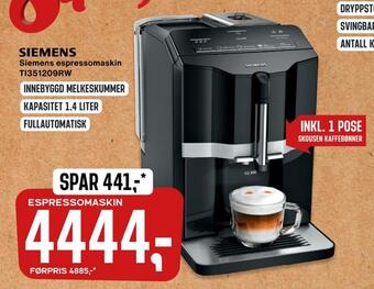 Skousen Siemens espressomaskin ti351209rw tilbud