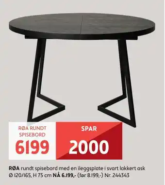 Bohus Røa rundt spisebord med en ileggsplate tilbud