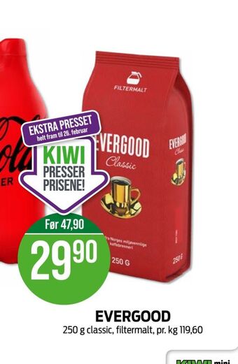 Kiwi Evergood kaffe formalet tilbud
