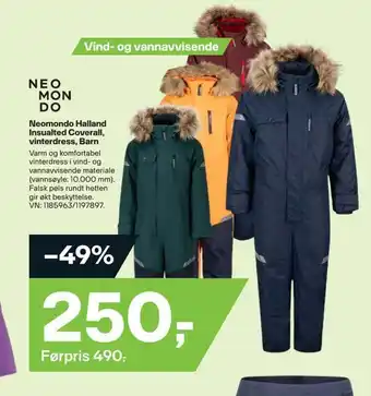 XXL Sport Neomondo halland insualted coverall, vinterdress, barn tilbud