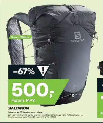 XXL Sport Salomon xa 25, løpe/tursekk, unisex tilbud
