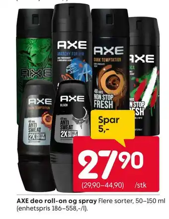 Rusta Axe deo roll-on og spray tilbud