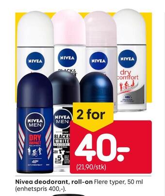 Rusta Nivea deodorant, roll-on tilbud