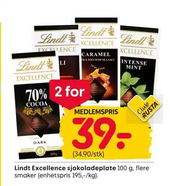 Rusta Lindt excellence sjokoladeplate tilbud