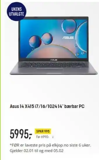 Elkjøp Asus 14 x 415 i7/16/1024 14" Bærbar PC tilbud