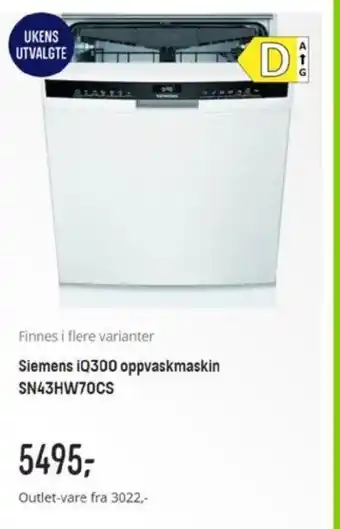 Elkjøp Siemens iQ300 Oppvaskmaskin SN43HW70CS tilbud