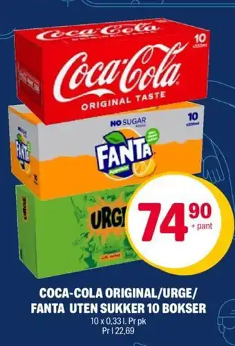 Coop Extra Coca-Cola Original/Urge/Fante Uten Sukker 10 Bokser tilbud