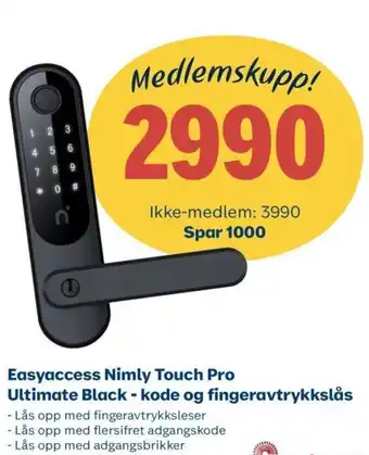 Obs Bygg Easyaccess Nimly Touch Pro Utimate Black - Kode Og Fingeravtrykkslas tilbud