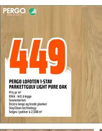 Obs Bygg Pergo Lofoten 1-Stav Parkettgulv Light Pure Oak tilbud