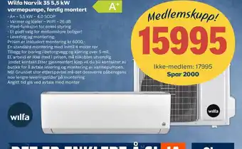 Obs Bygg Wilfa Narvik 35 5,5 kW Varmepumpe, Ferdig Monter tilbud