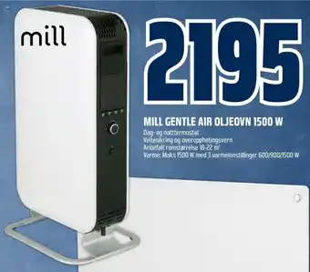 Obs Bygg Mill Gentle Air Oljeovn 1500 W tilbud