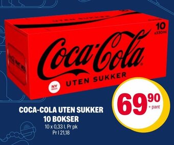 Coop Extra Coca-Cola Uten Sukker 10 Bokser tilbud