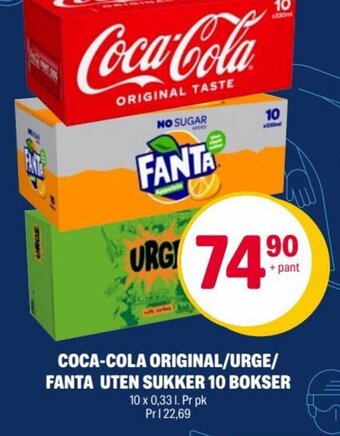 Coop Extra Coca-Cola Original/Urge/Fanta Uten Sukker 10 Bokser tilbud