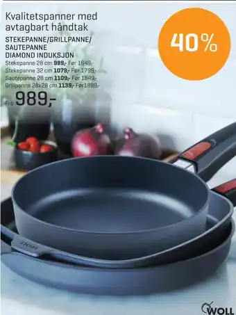 Jernia Stekepanne/grillpanne/ sautepanne diamond induksjon tilbud