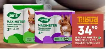 Coop Mega Serla maximeter tørkerull 2 stk/ toalettpapir 4 stk tilbud