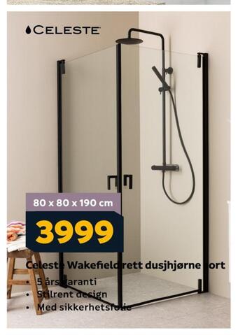 Megaflis Celeste wakefield rett dusjhjørne sort tilbud