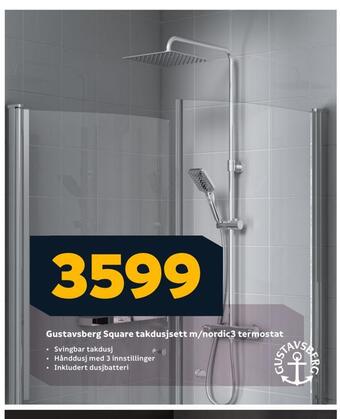 Megaflis Gustavsberg square takdusjsett m/nordic3 termostat tilbud