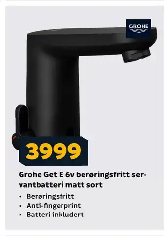 Megaflis Grohe get e 6v berøringsfritt ser vantbatteri matt sort tilbud