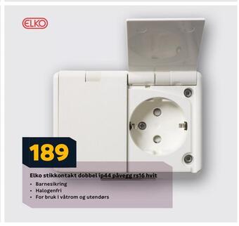 Megaflis Elko stikkontakt dobbel ip44 påvegg rs16 hvit tilbud