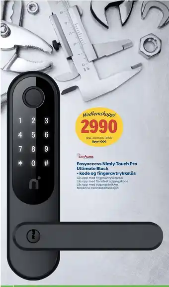 Coop Byggmix Easyaccess nimly touch pro ultimate black - kode og fingeravtrykkslås tilbud