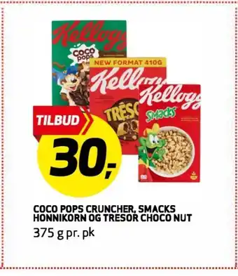Bunnpris Coco pops cruncher, smacks honnikorn og tresor choco nut tilbud